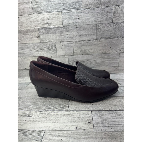 Clarks Shoes Womens Sz 7.5M Burgundy Mallory Mallory Pearl Loafer Wedge Comfort - Picture 7 of 12
